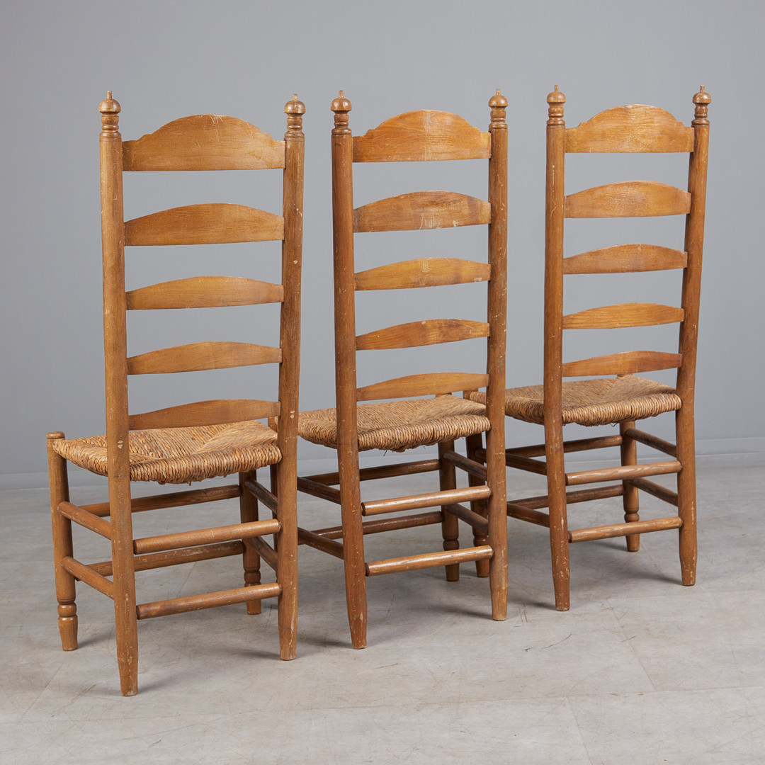 Sechs Stühle / Esszimmerstühle, Esche, Binsengeflecht, 1960er Jahre (6).