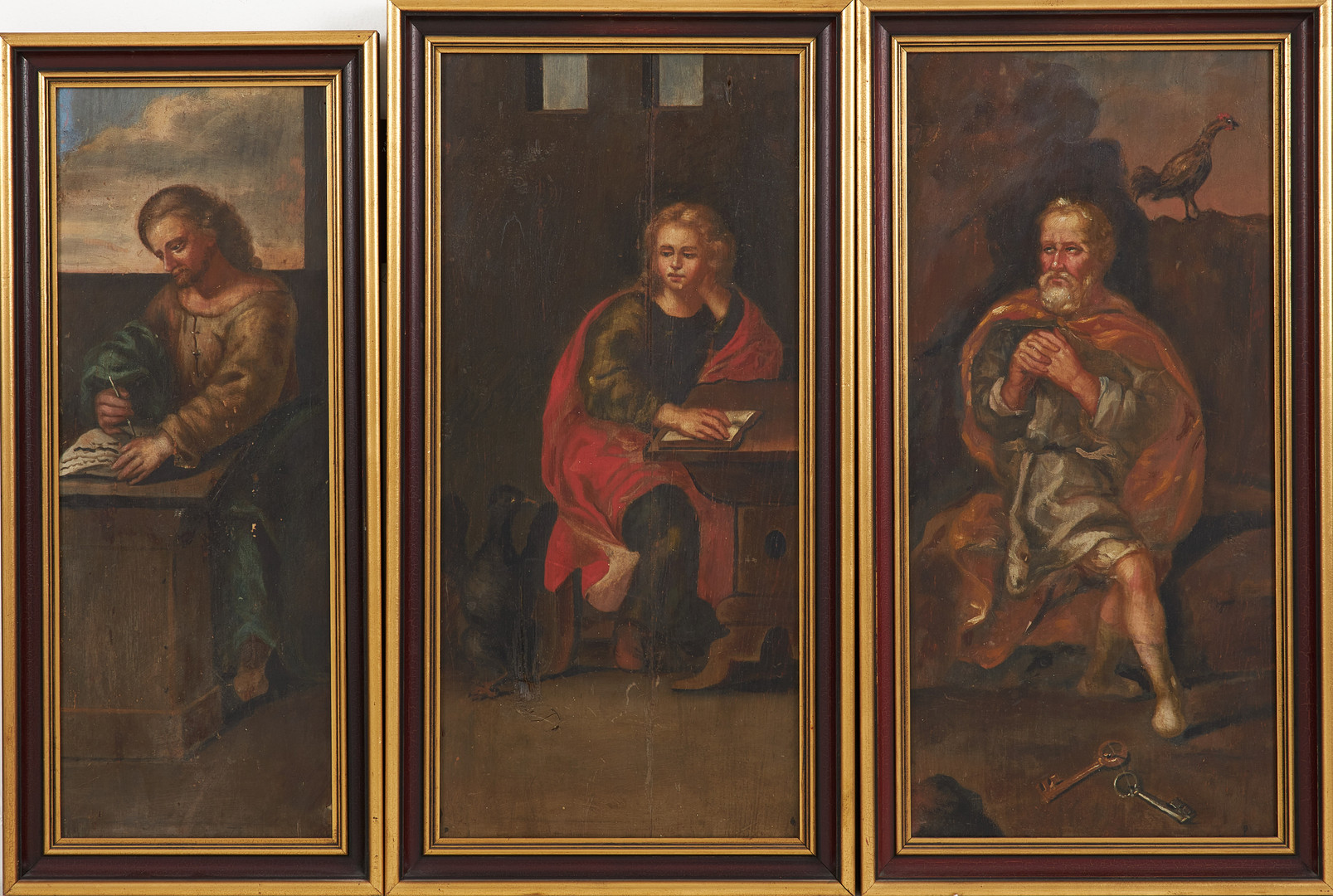 OKÄND KONSTNÄR. 3 dlr., religiösa porträtt, bland annat av evangelisten Johannes, olja på träpannå, sekelskiftet 1800/1900-tal.