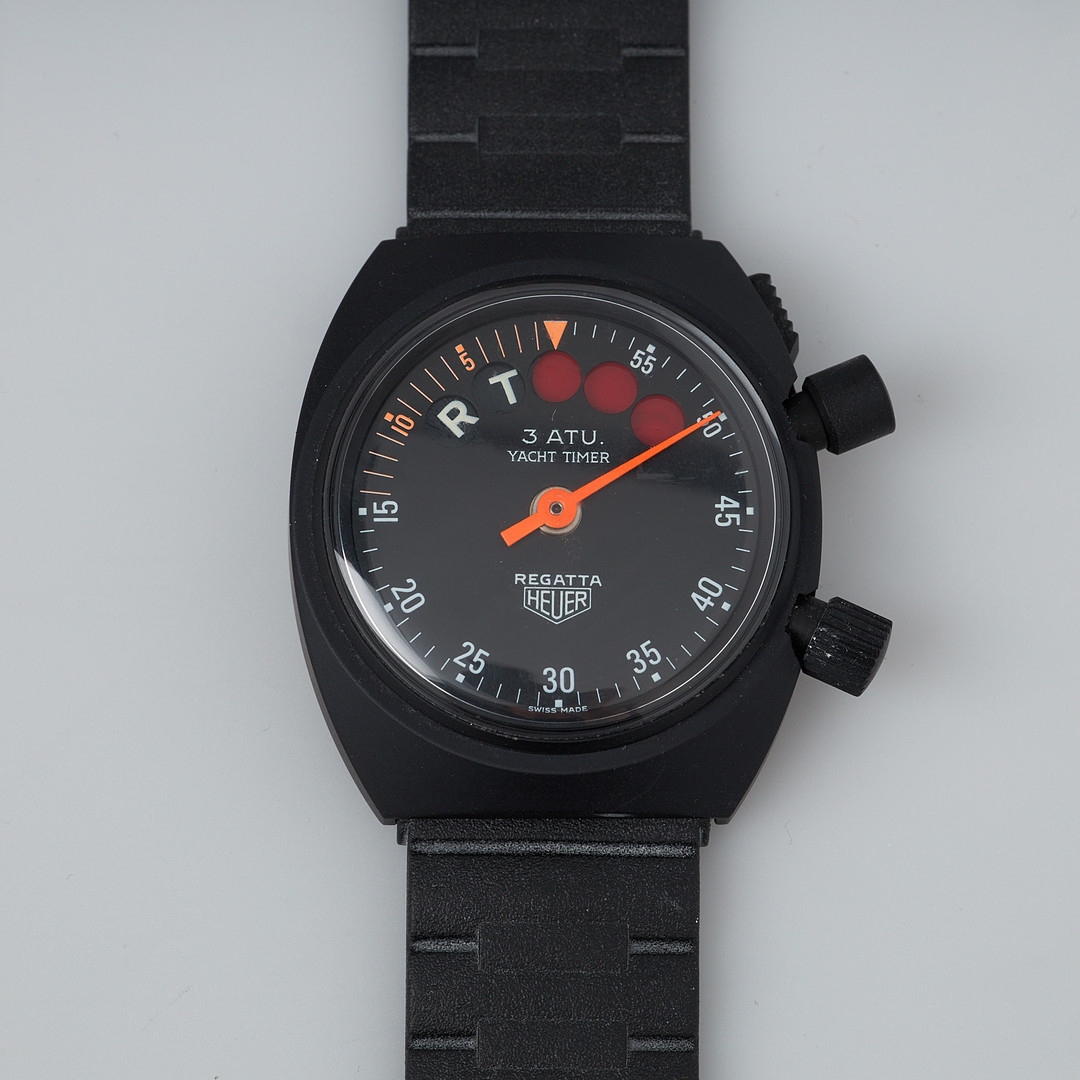 HEUER, Regatta Yachttimer, 44 mm, svart-lackerad, manuell, plexiglas.
