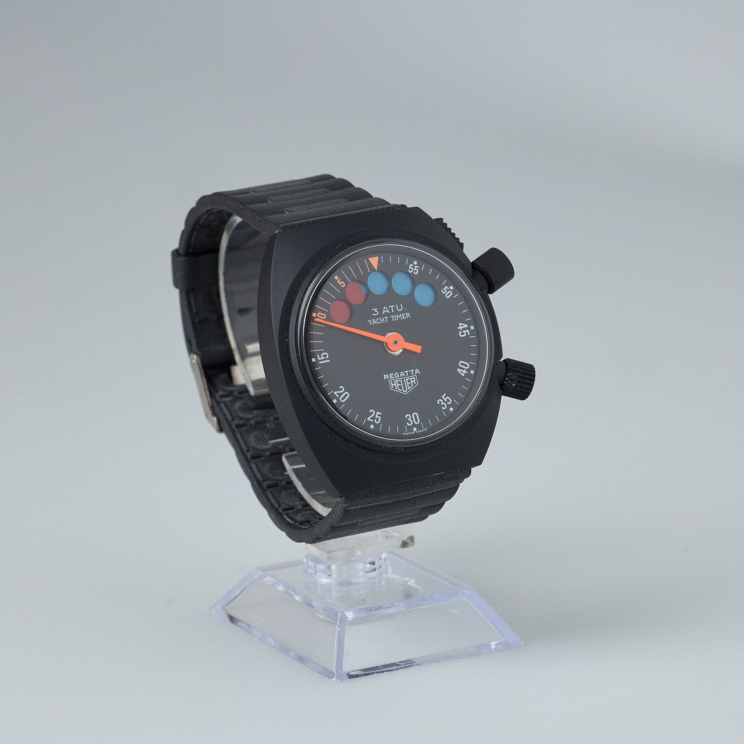HEUER, Regatta Yachttimer, 44 mm, svart-lackerad, manuell, plexiglas.