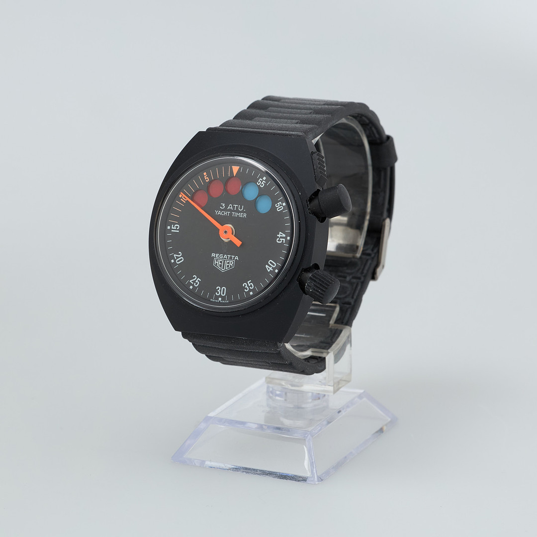 HEUER, Regatta Yachttimer, 44 mm, svart-lackerad, manuell, plexiglas.
