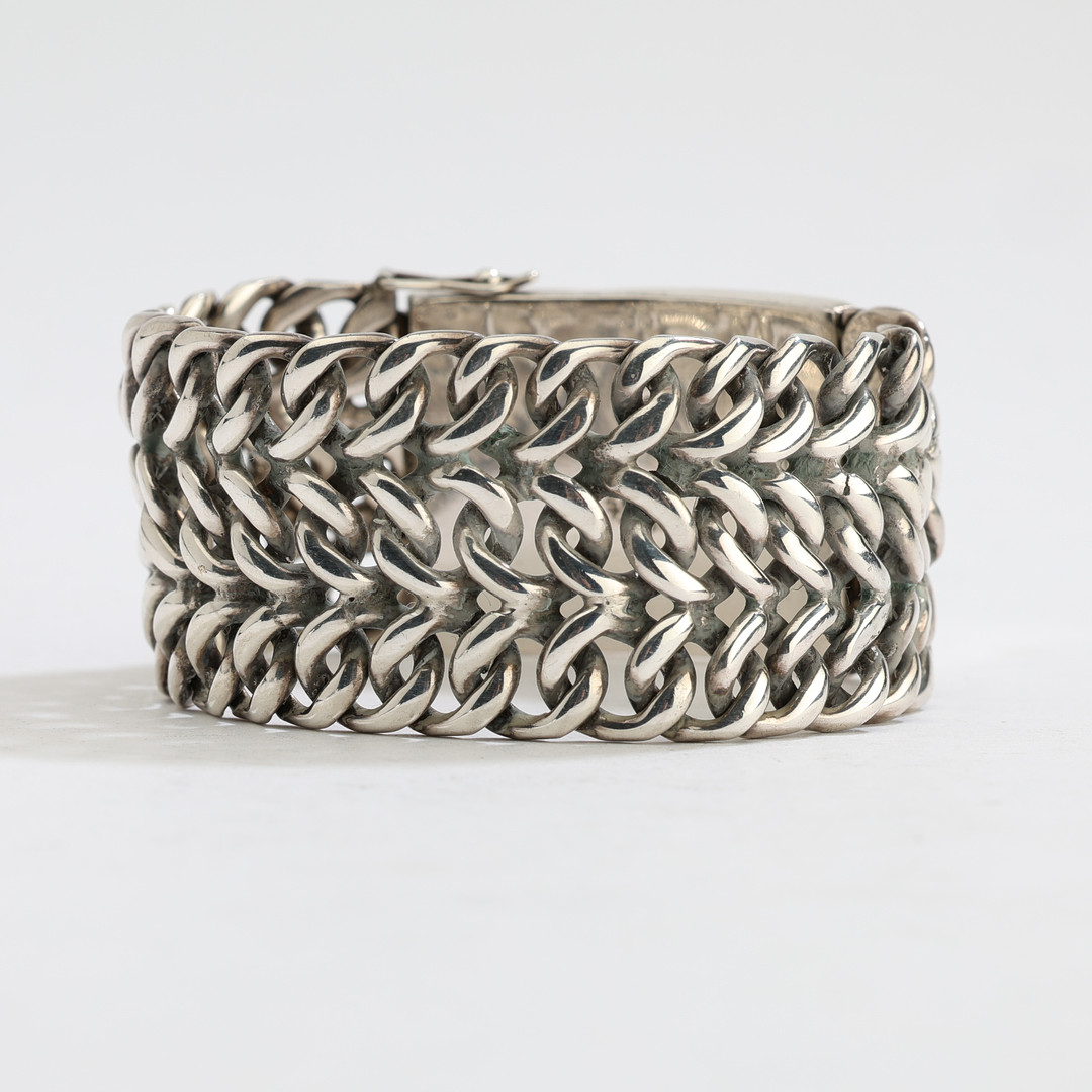 ARMBAND, handgjort, Mexiko, sterlingsilver, manglad treradig pansar.