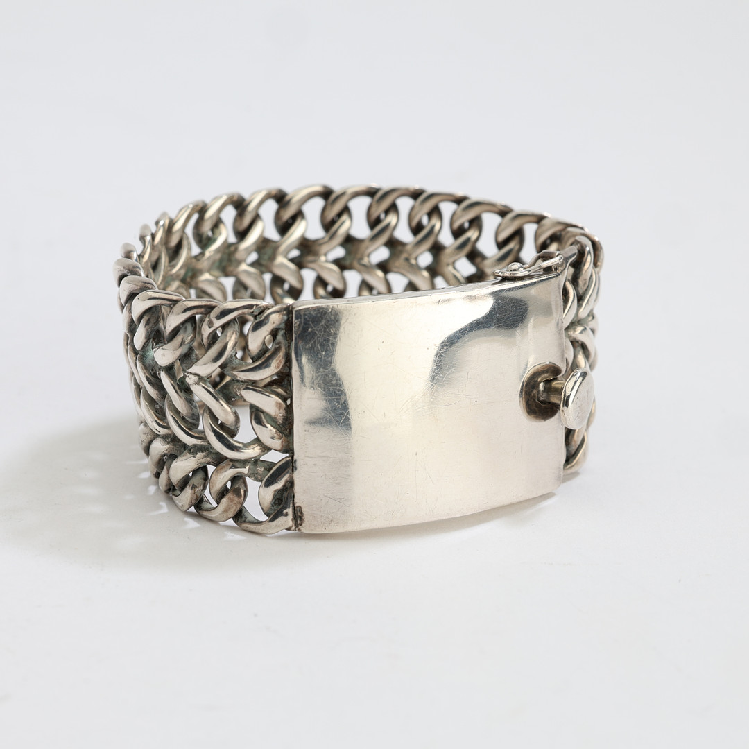 ARMBAND, handgjort, Mexiko, sterlingsilver, manglad treradig pansar.