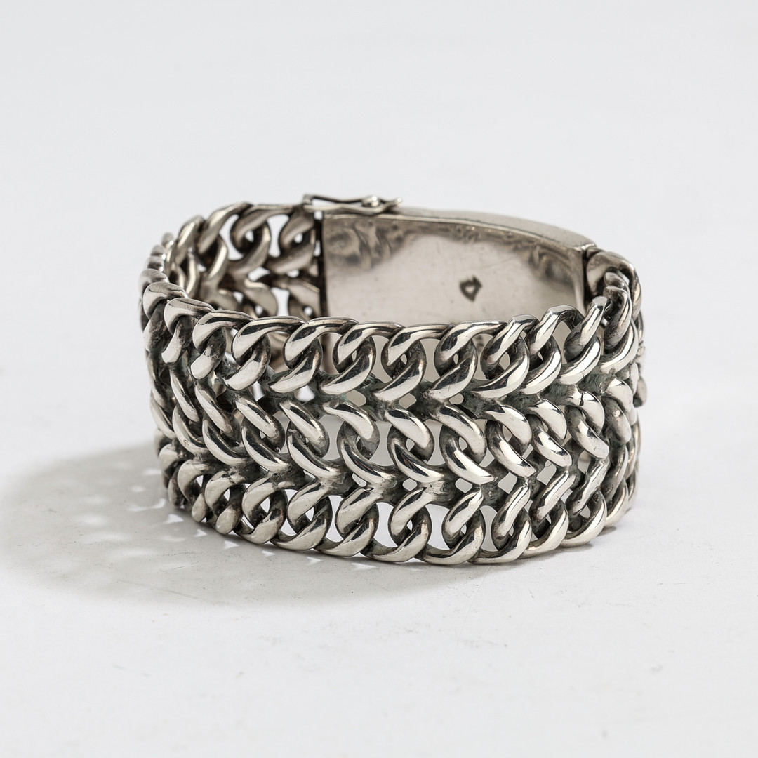 ARMBAND, handgjort, Mexiko, sterlingsilver, manglad treradig pansar.