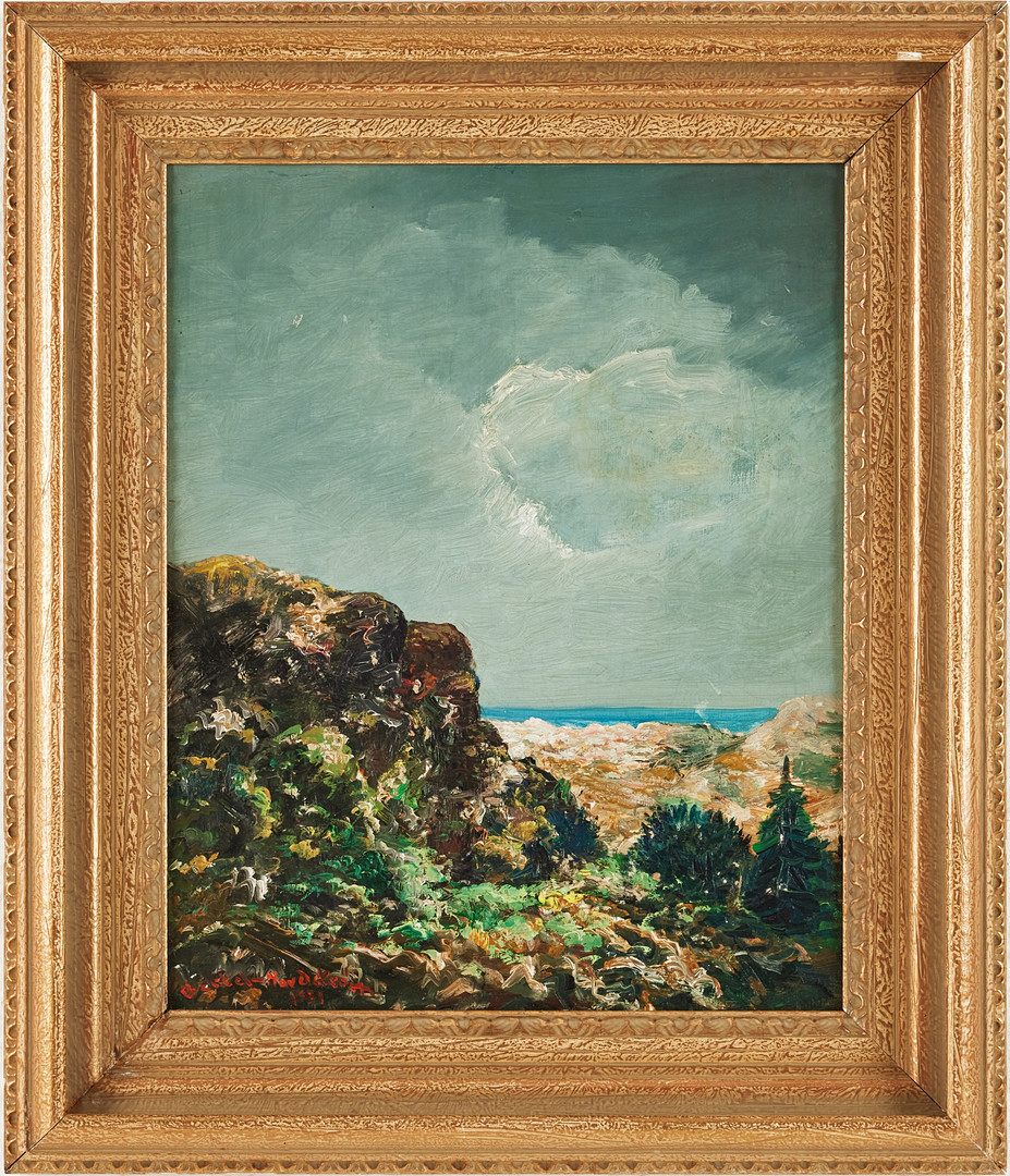 BERTEL BERTEL-NORDSTRÖM (1884-1967). Strandparti med berg, olja på pannå, signerad samt daterad 1931.
