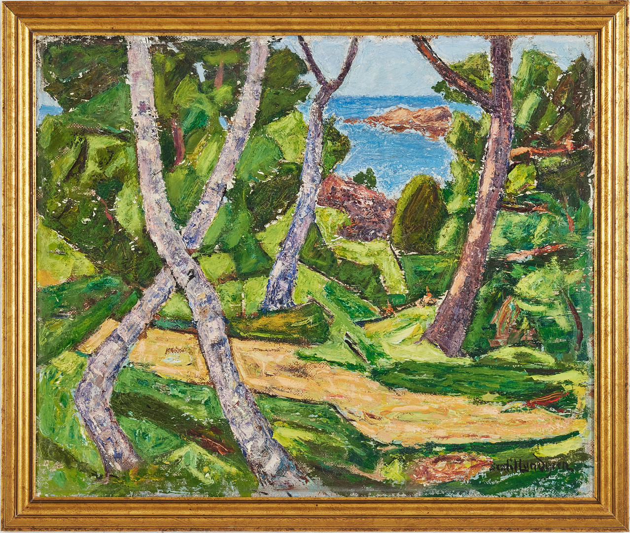 BERTIL LUNDGREN (1900-1979). Lövhagen, olja på pannå, signerad.