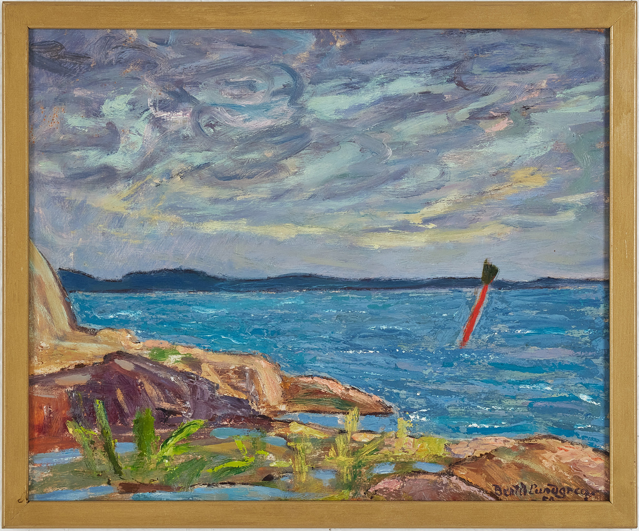 BERTIL LUNDGREN (1900-1979). Oväder vid Knappelskär, olja på pannå, signerad och daterad 50.