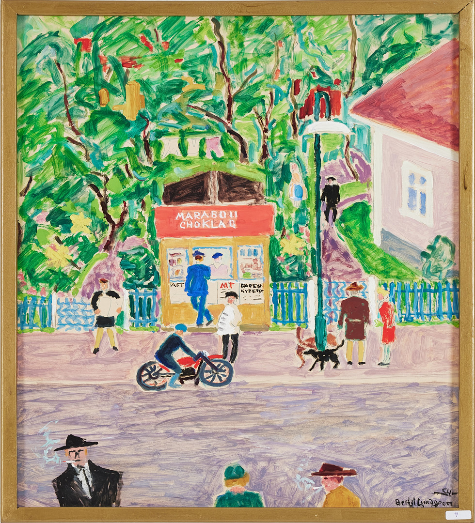 BERTIL LUNDGREN (1900-1979). Engströms kiosk, Nynäshamn, sommaren 1954, akvarell på papper, signerad och daterad.