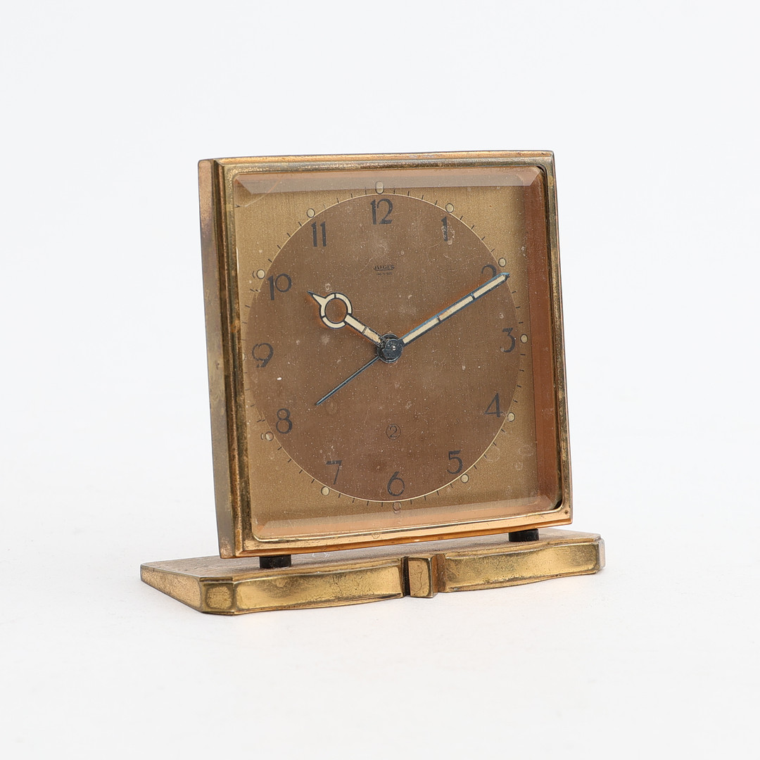 JAEGER, väckarur / bordsur, 2-dagars, mässing, manuellt uppdrag, 1950-tal.