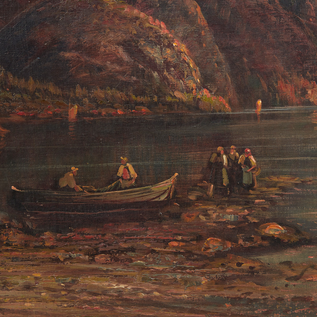 OVE LARSEN (1889-1945). Fjordlandschaft im Sonnenuntergang.