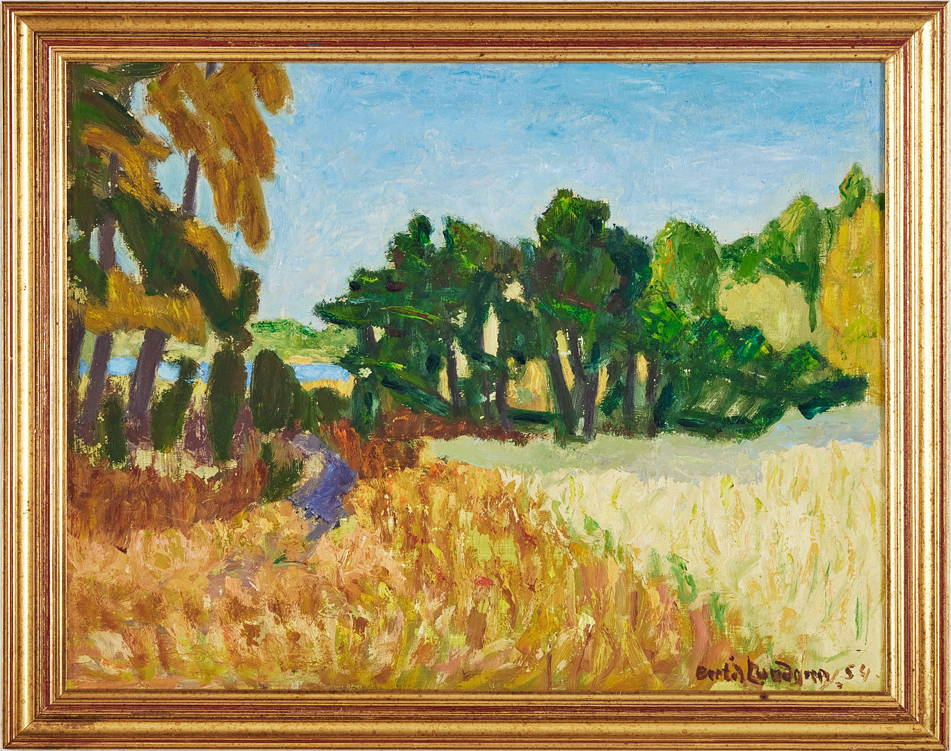 BERTIL LUNDGREN (1900-1979). Fjättersjön, Nynäshamn, olja på pannå, signerad och daterad -54.