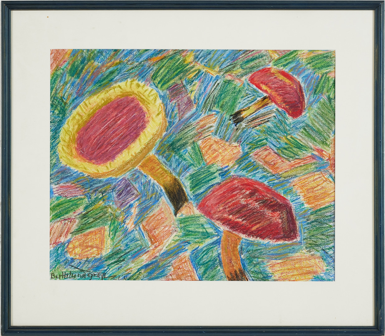 BERTIL LUNDGREN (1900-1979). Svampar och solros, pastellkrita på papper, signerad och daterad -64.
