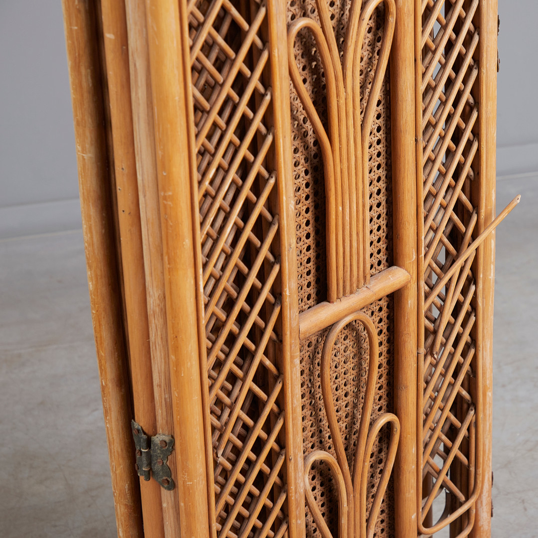 Paravent / Raumteiler, Rattan, Wiener Geflecht, 1970er Jahre.
