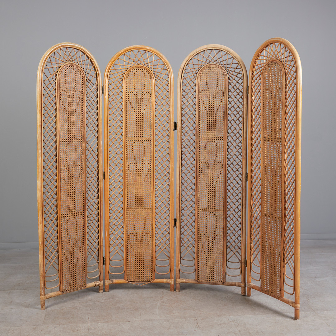 Paravent / Raumteiler, Rattan, Wiener Geflecht, 1970er Jahre.
