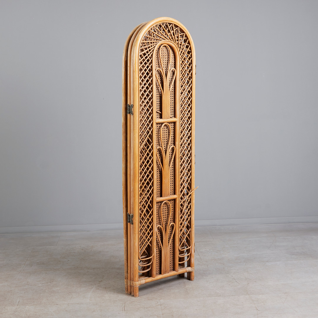Paravent / Raumteiler, Rattan, Wiener Geflecht, 1970er Jahre.