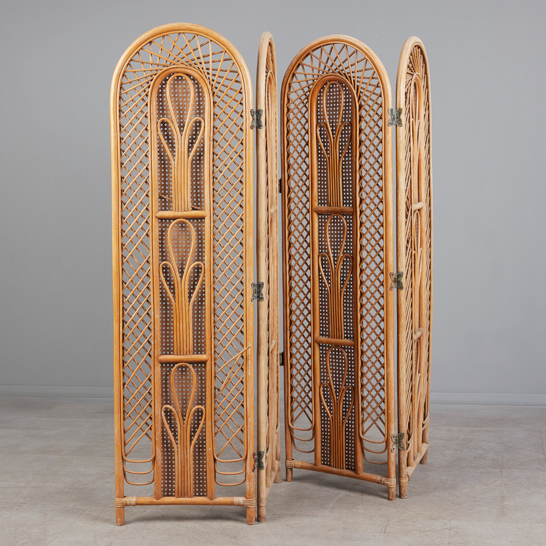 Paravent / Raumteiler, Rattan, Wiener Geflecht, 1970er Jahre.