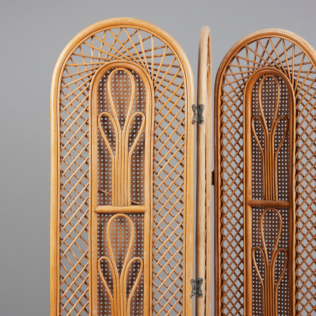 Paravent / Raumteiler, Rattan, Wiener Geflecht, 1970er Jahre.