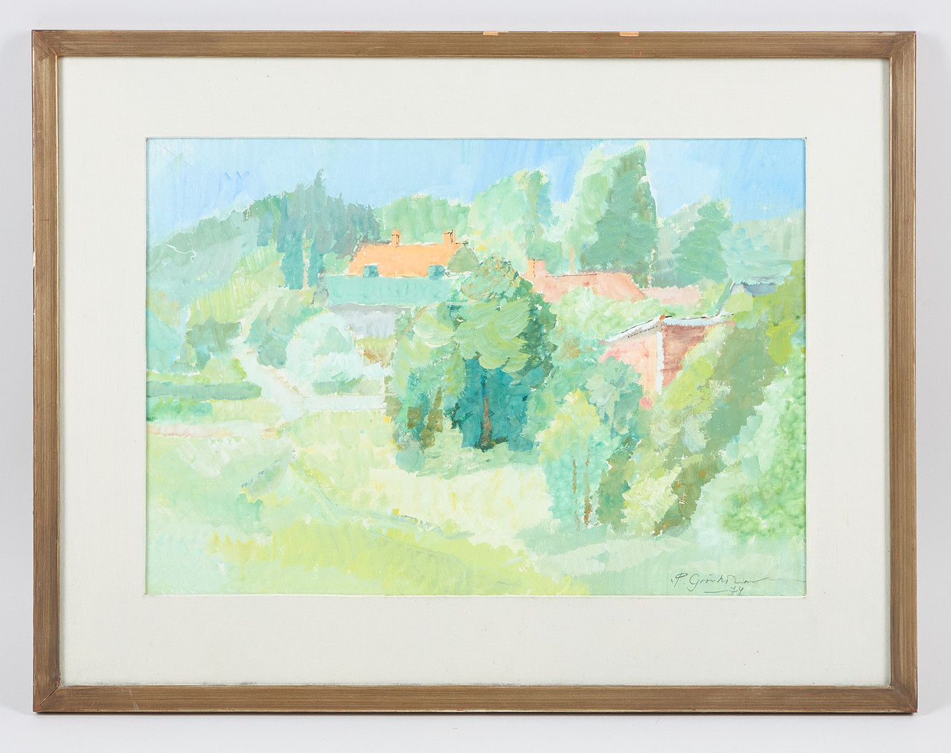 PAUL GRÖNHOLM (1907-1992). Sommarlandskap, signerad samt daterad -74, gouache.
