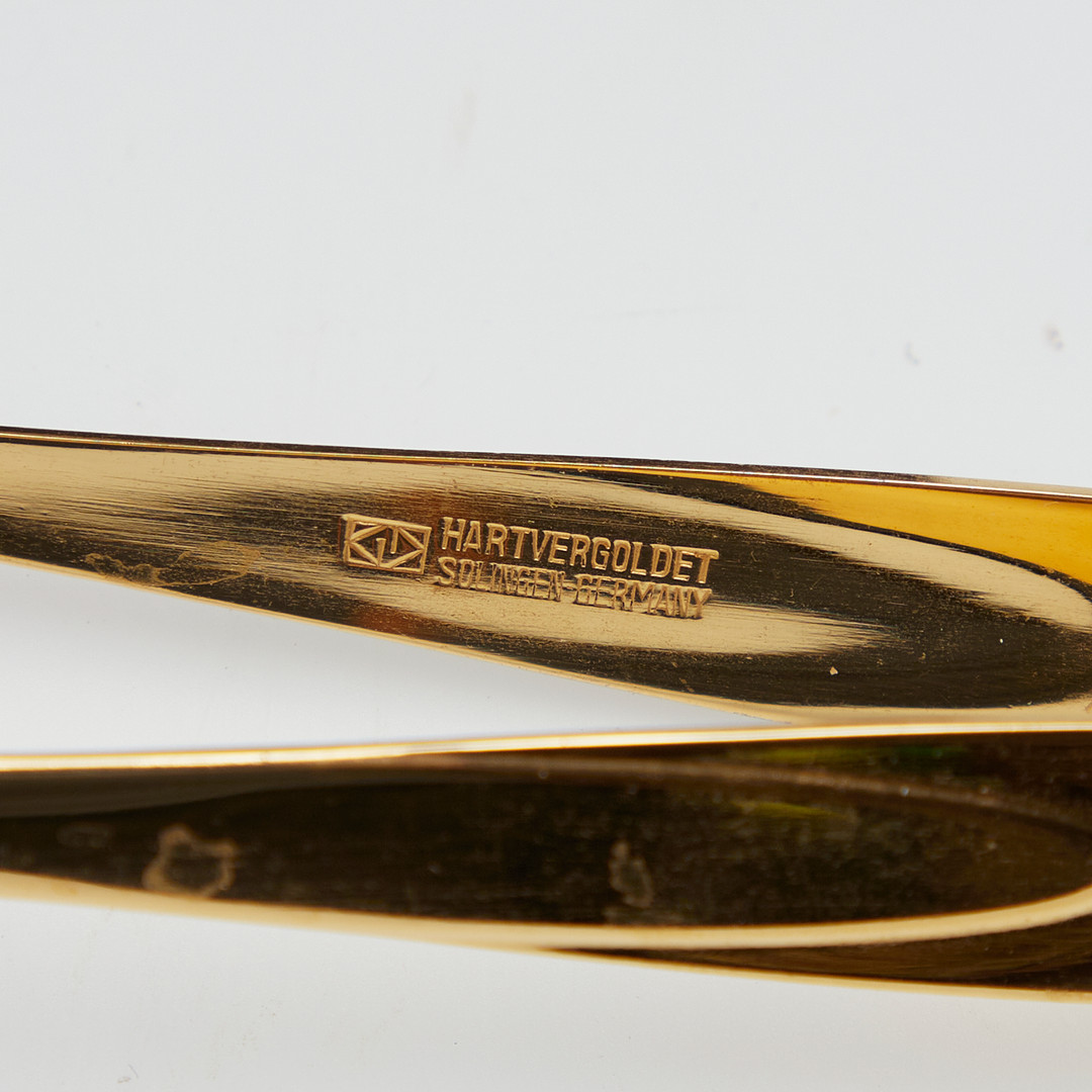 Modernes goldenes Besteck im Kasten, 16-tlg., Edelstahl hartvergoldet, Solingen Germany.