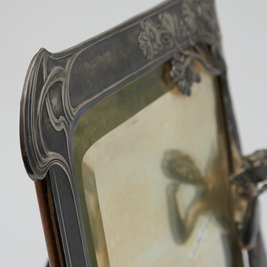 WMF, Jugendstil Spiegel / Tischspiegel, Britanniametall, versilbert, Spiegelglas, um 1900, Deutschland.