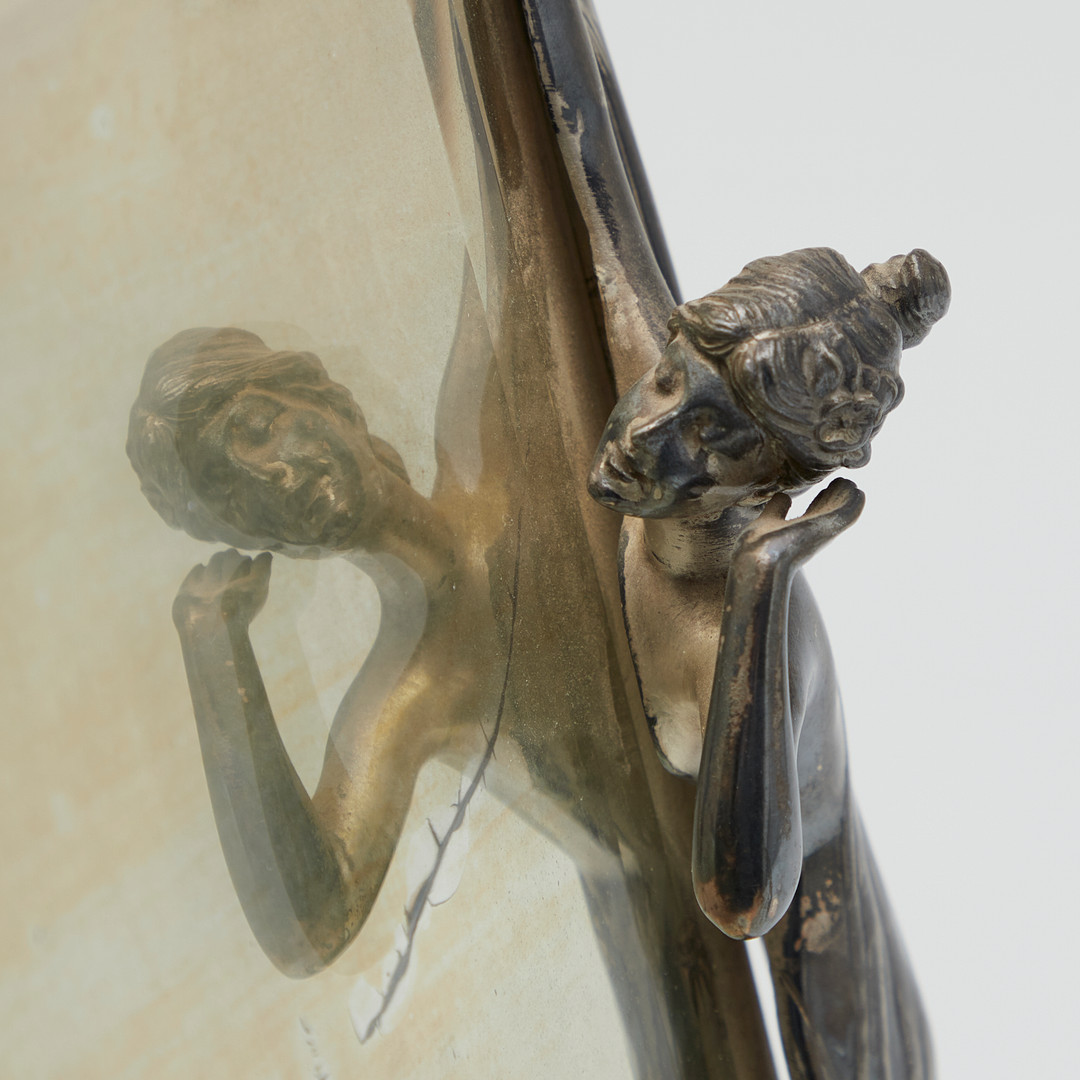 WMF, Jugendstil Spiegel / Tischspiegel, Britanniametall, versilbert, Spiegelglas, um 1900, Deutschland.