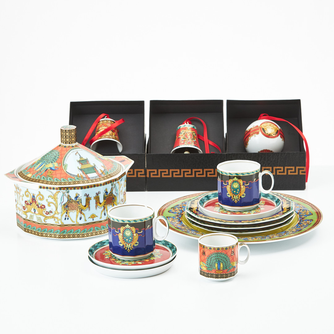 VERSACE, servisgods, 6 dlr, juldekorationer, 3 st, Rosenthal, porslin.