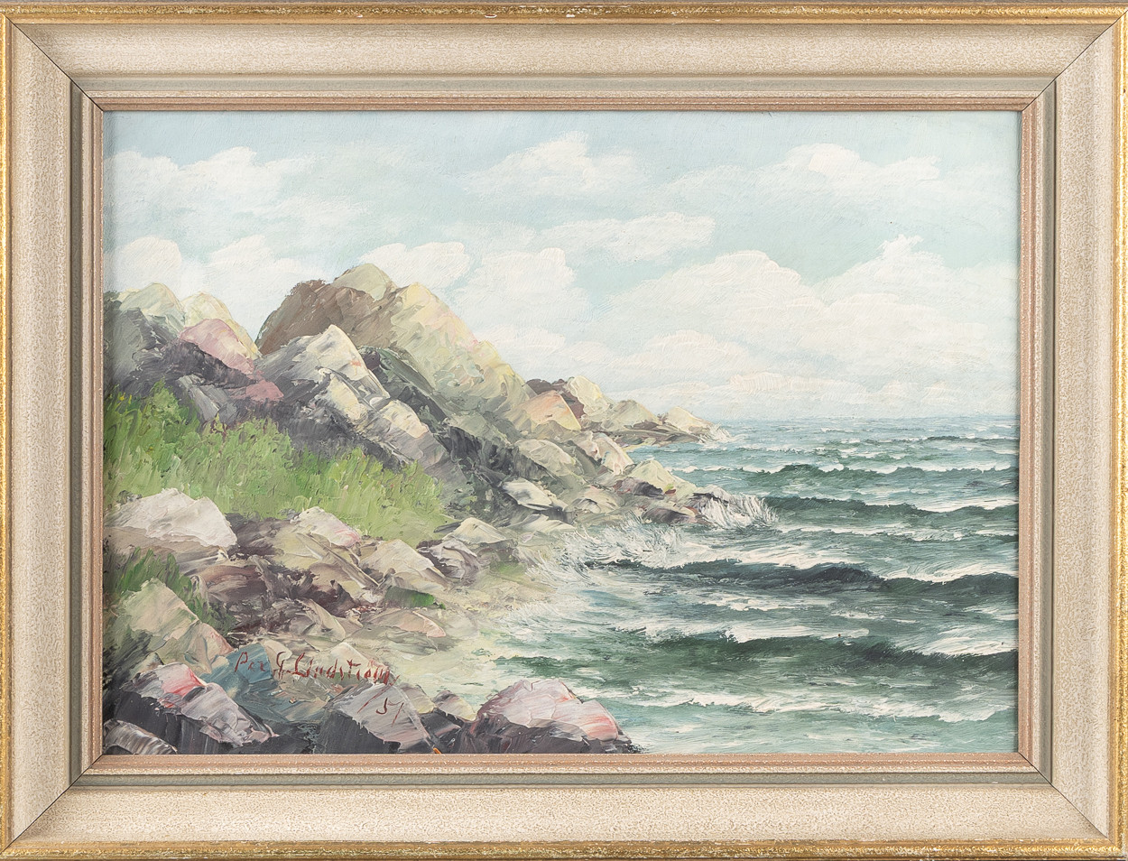 PER-GUNNAR LINDSTRÖM (1909-1986). Landskaps och kustmotiv, 2 stycken, oljor på pannå.