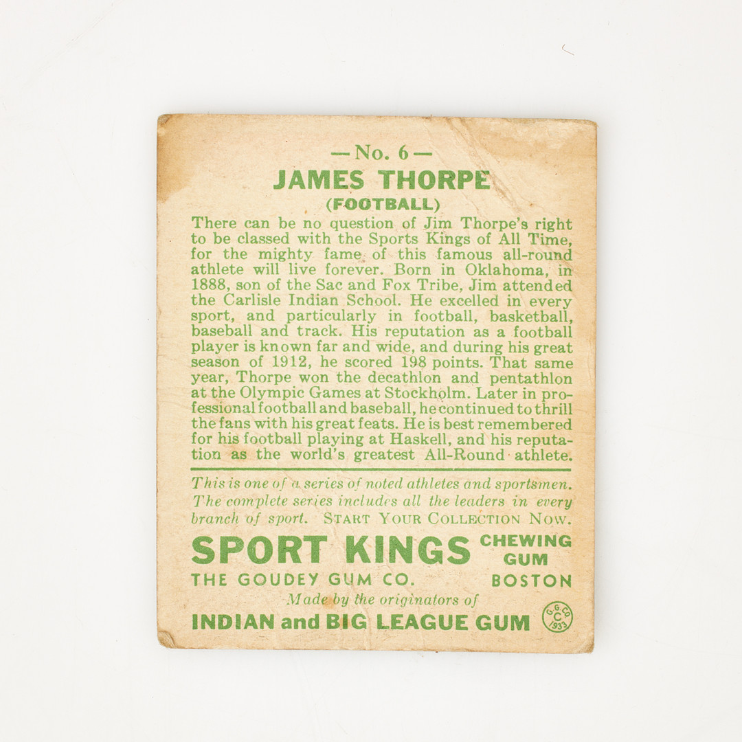 SAMLARBILD, Jim Thorpe, No. 6, Goudey Gum Co. 1933, Sport Kings Gum.