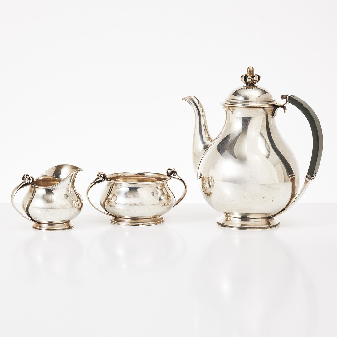 KAFFESERVIS, 3 delar, sterlingsilver, Cohr Danmark, svenska importstämplar.