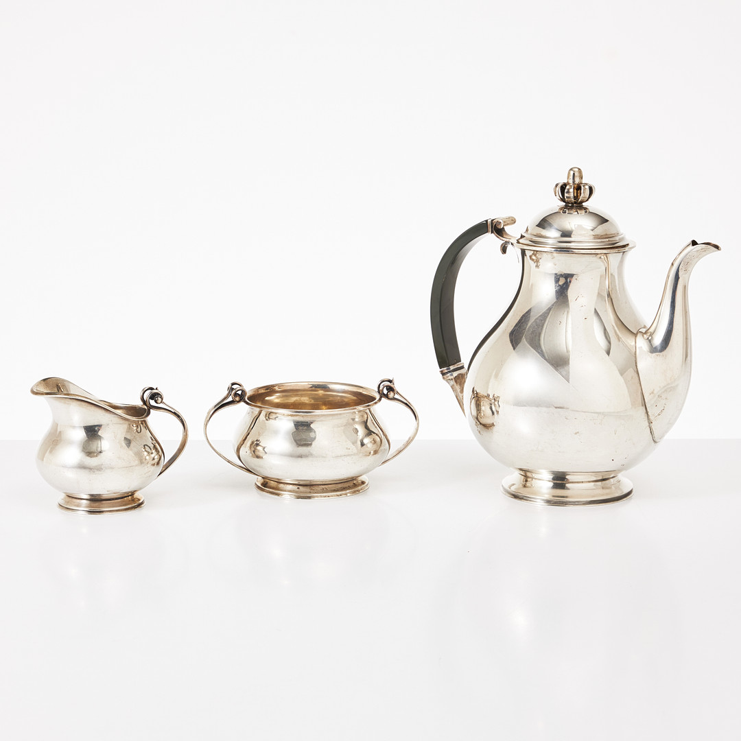KAFFESERVIS, 3 delar, sterlingsilver, Cohr Danmark, svenska importstämplar.