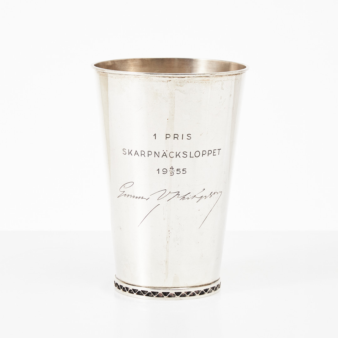 ERIK RÅSTRÖM. Bägare, silver, Stockholm 1953. Text