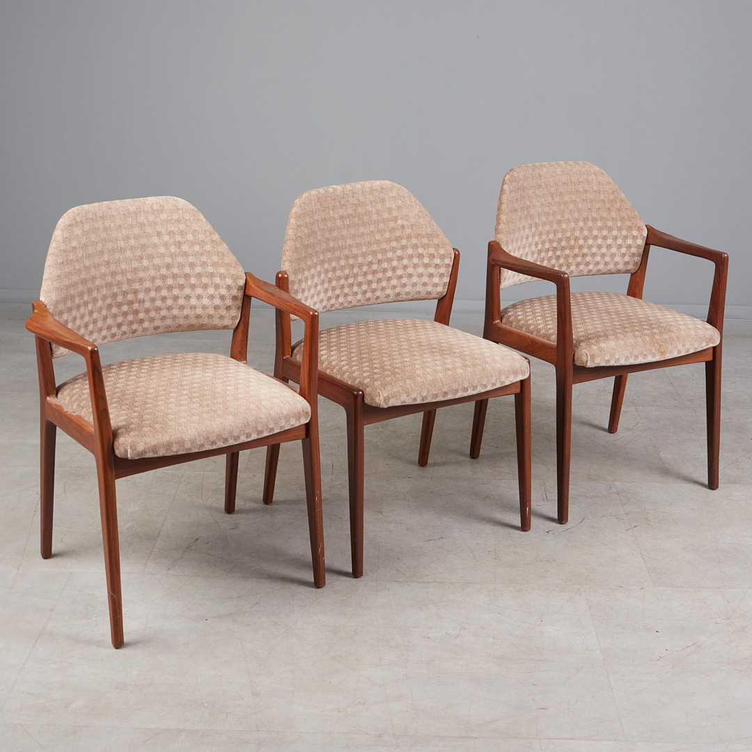 HARTMUT LOHMEYER. für Wilkhahn, fünf Stühle / Esszimmerstühle, Teak, Stoff, 1960er Jahre, Deutschland.