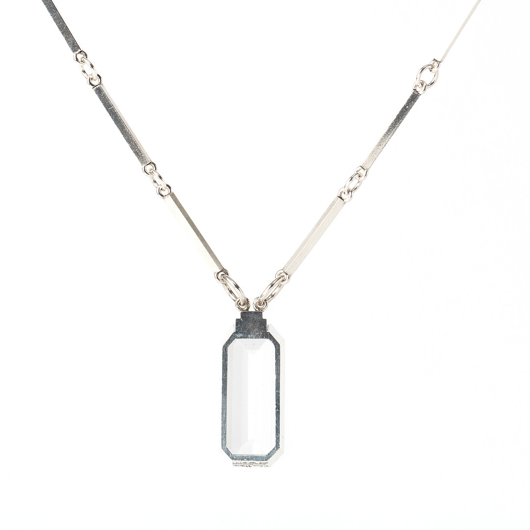 WIWEN NILSSON, collier, sterlingsilver med fasettslipad bergkristall, Lund, 1946.