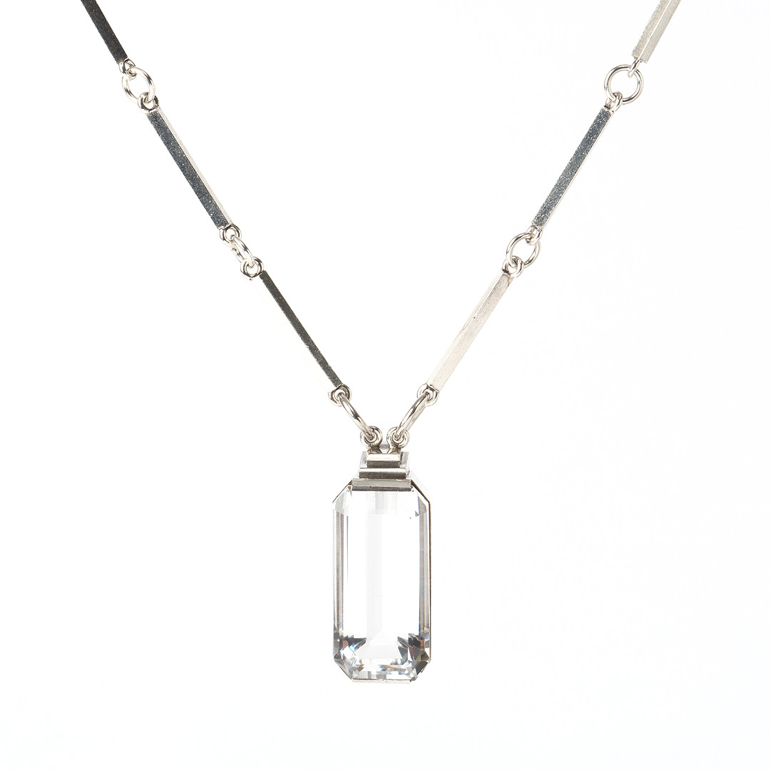 WIWEN NILSSON, collier, sterlingsilver med fasettslipad bergkristall, Lund, 1946.