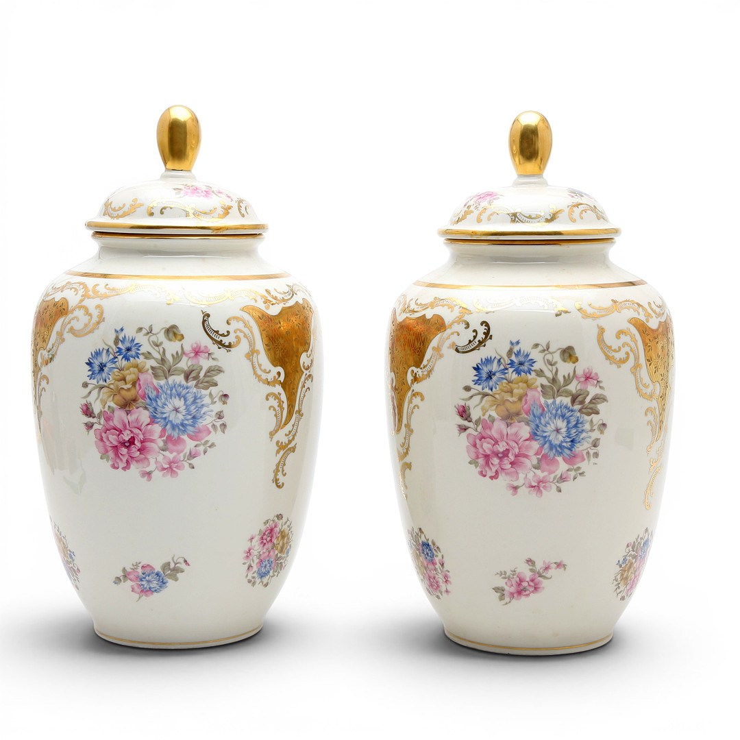 Pair of Bavaria porcelain jars, 20th Century.