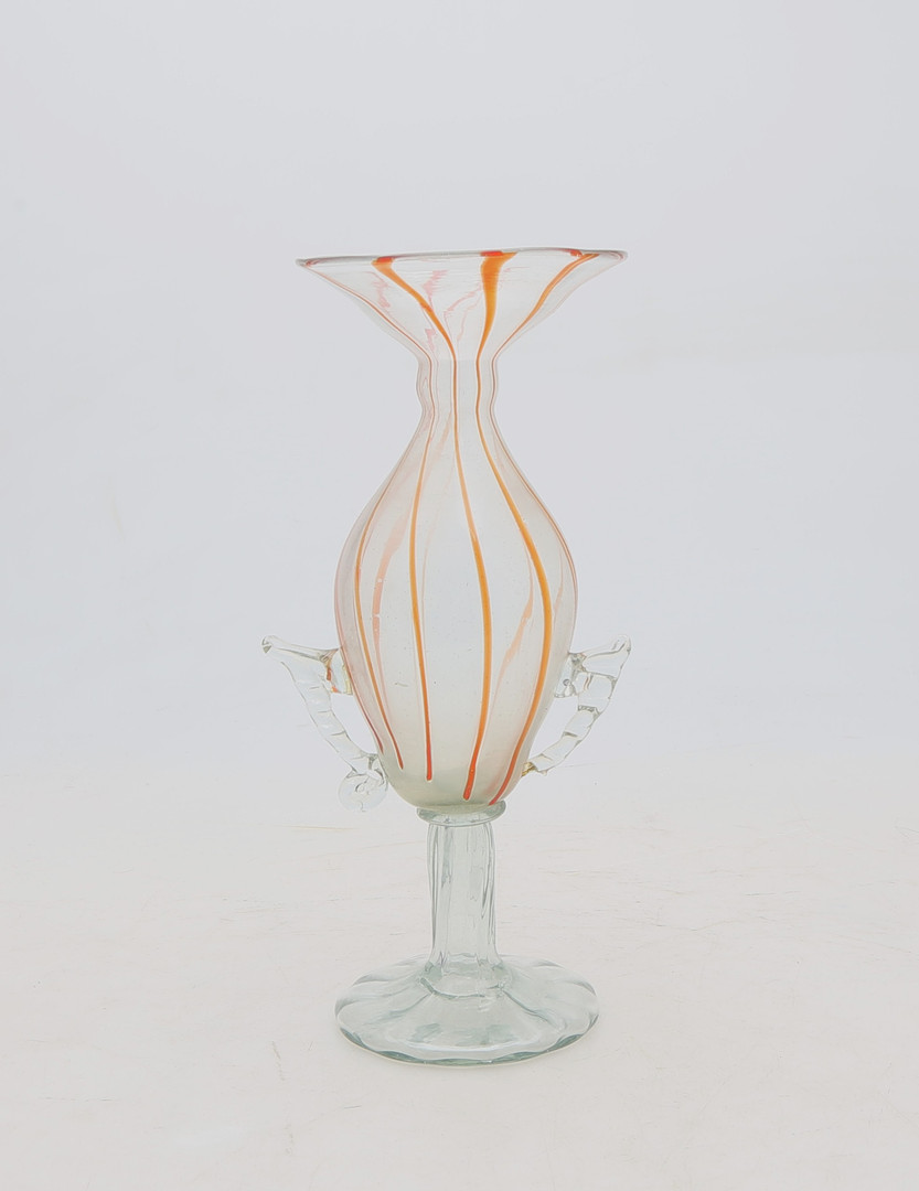 Catalan blown glass vase with orange lines, 20th Century.