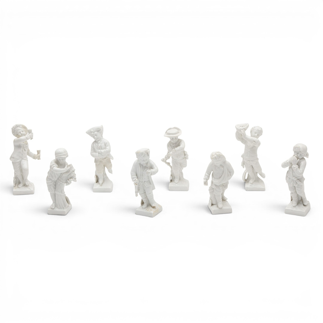 Set of eight children's figures in glazed porcelain from Nynphenburg.