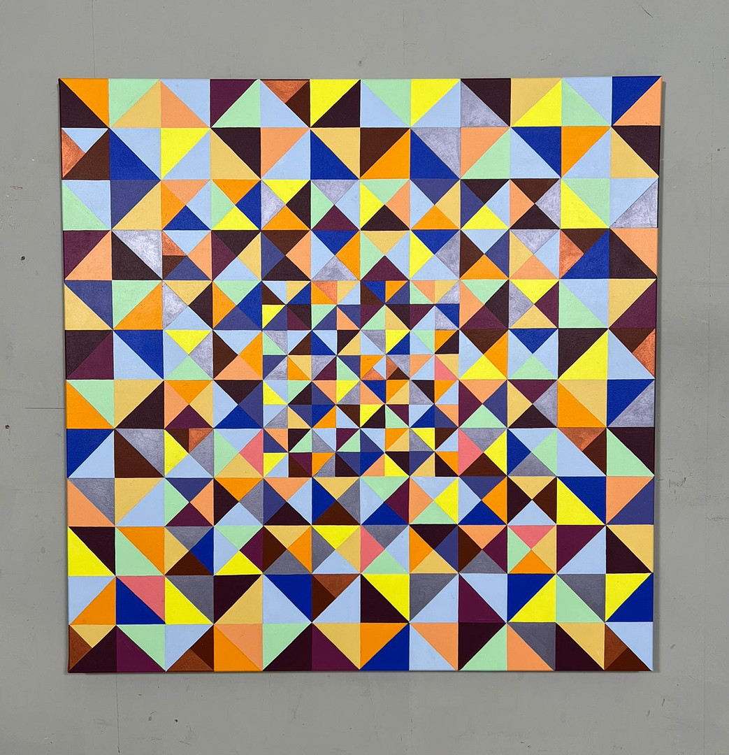 Lena László, Acryl auf Leinwand, 'Exactly 299 triangles'.