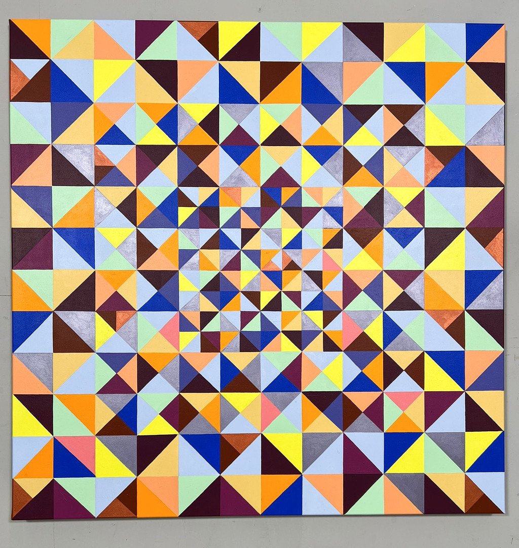 Lena László, Acryl auf Leinwand, 'Exactly 299 triangles'.