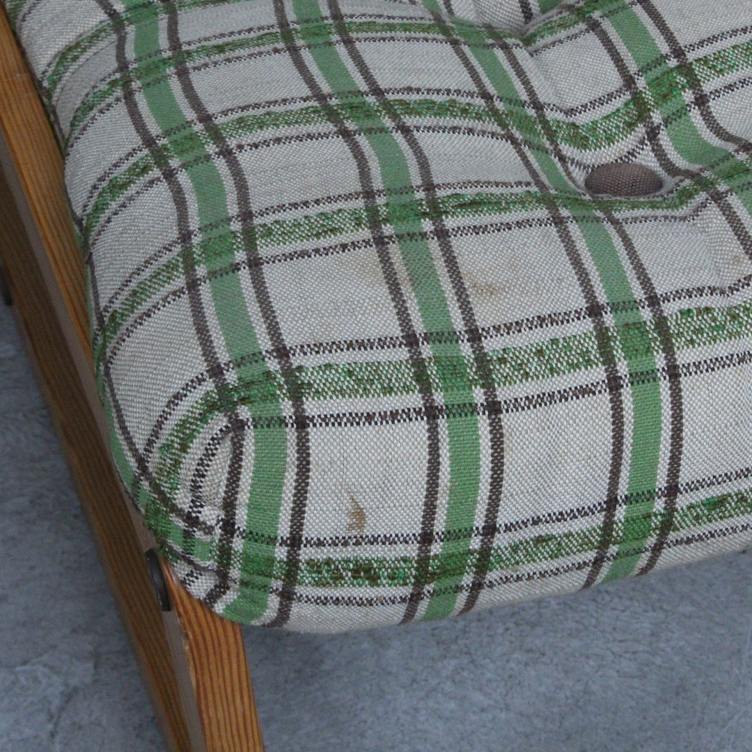 Skandinavischer Sessel , Stoff, Kiefernholz, 1970er.