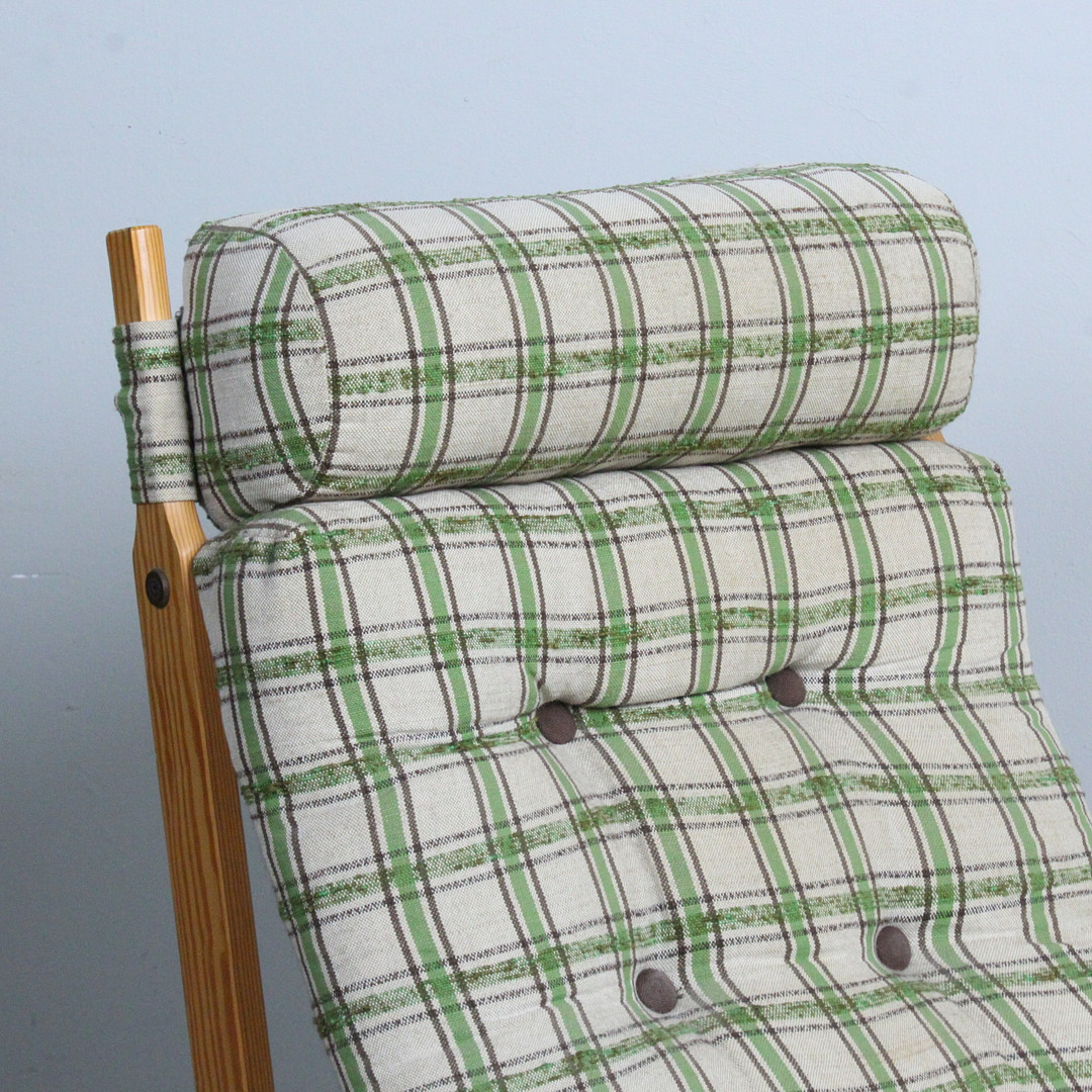 Skandinavischer Sessel , Stoff, Kiefernholz, 1970er.