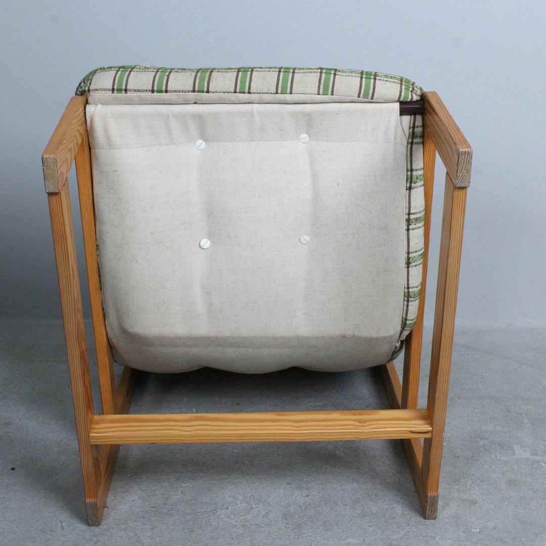 Skandinavischer Sessel , Stoff, Kiefernholz, 1970er.