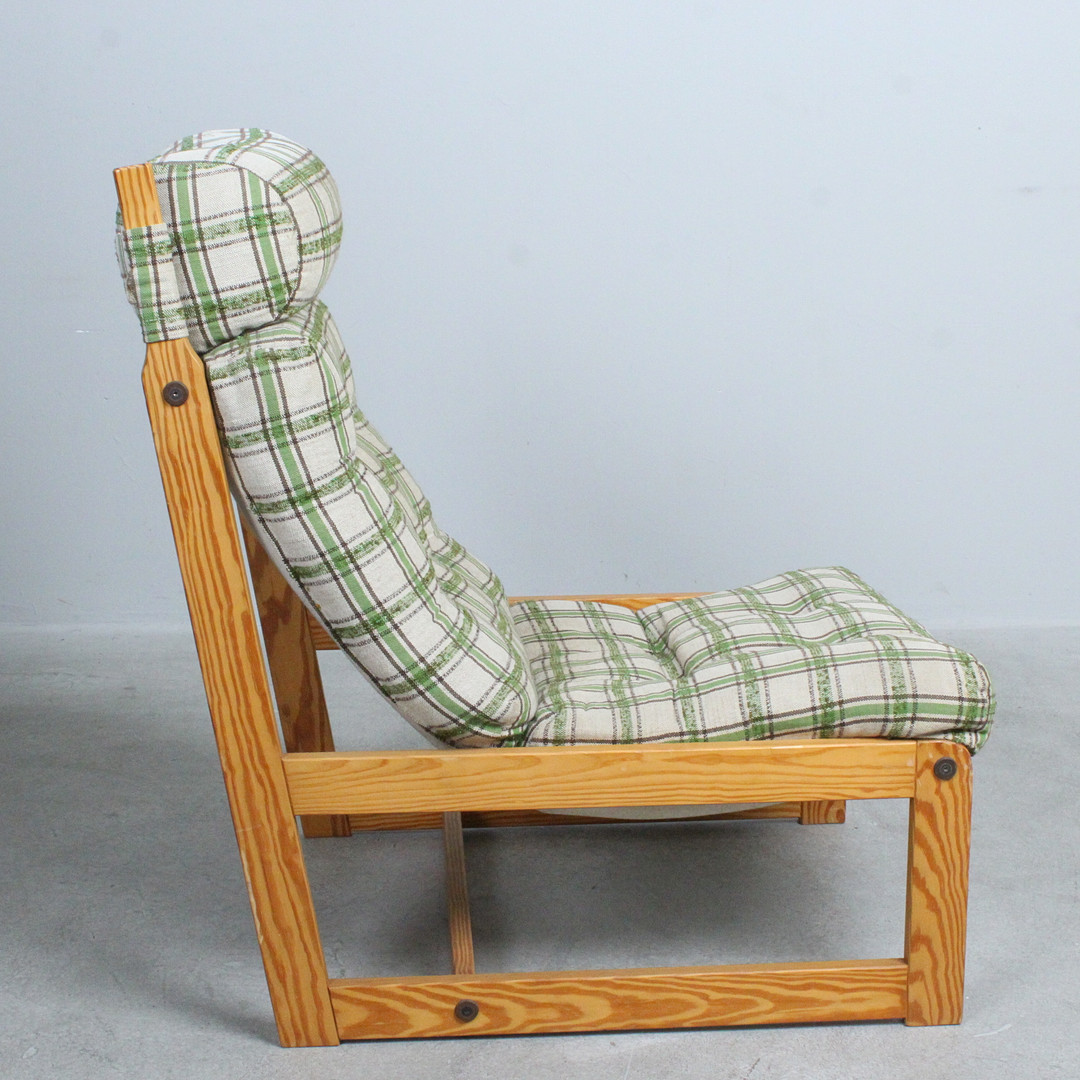 Skandinavischer Sessel , Stoff, Kiefernholz, 1970er.