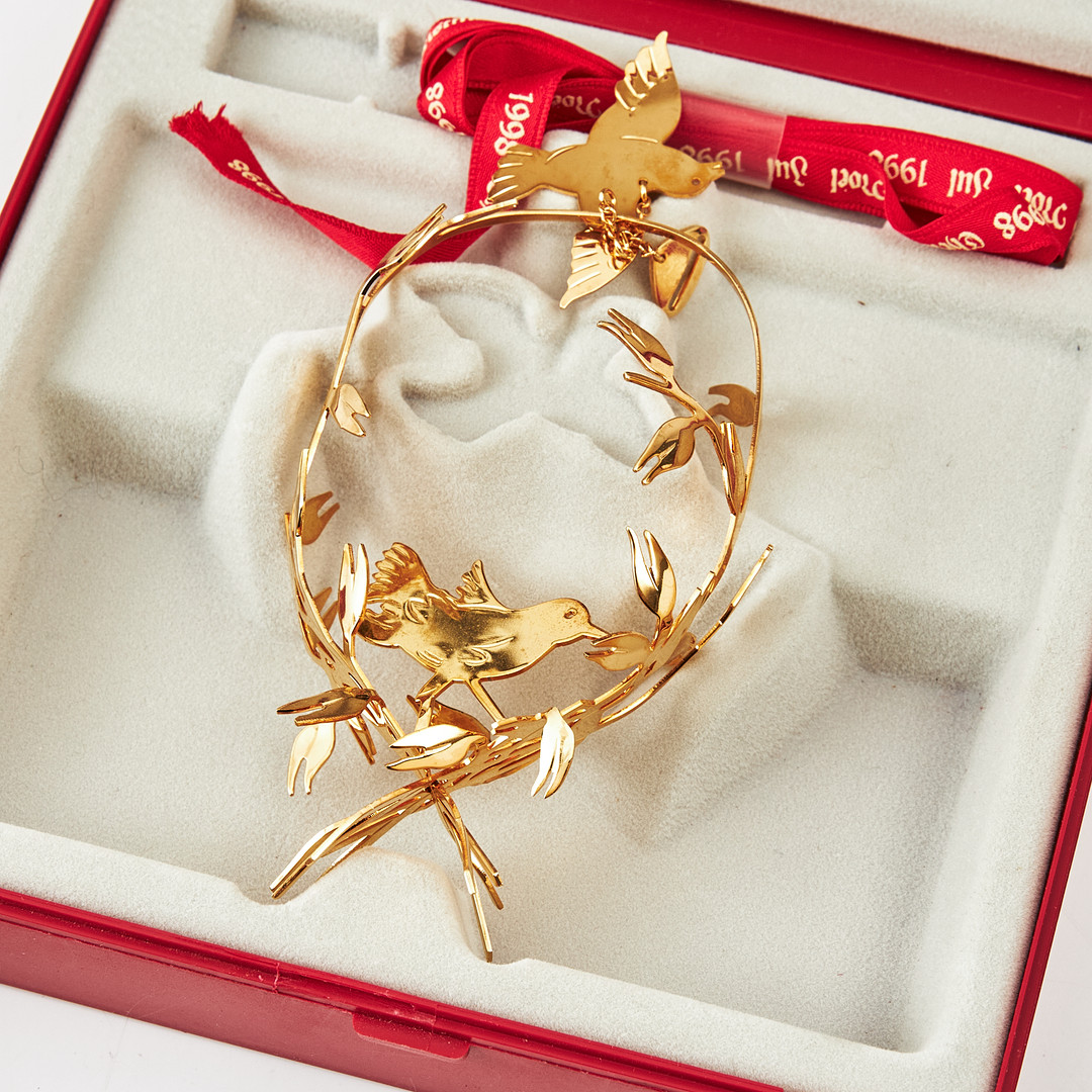 GEORG JENSEN. julgransornament / julmobiler, 8 st, Danmark, varierande år, guldpläterade.