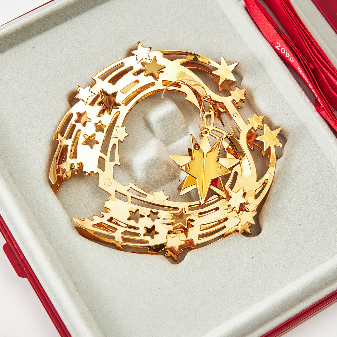 GEORG JENSEN. julgransornament / julmobiler, 8 st, Danmark, varierande år, guldpläterade.