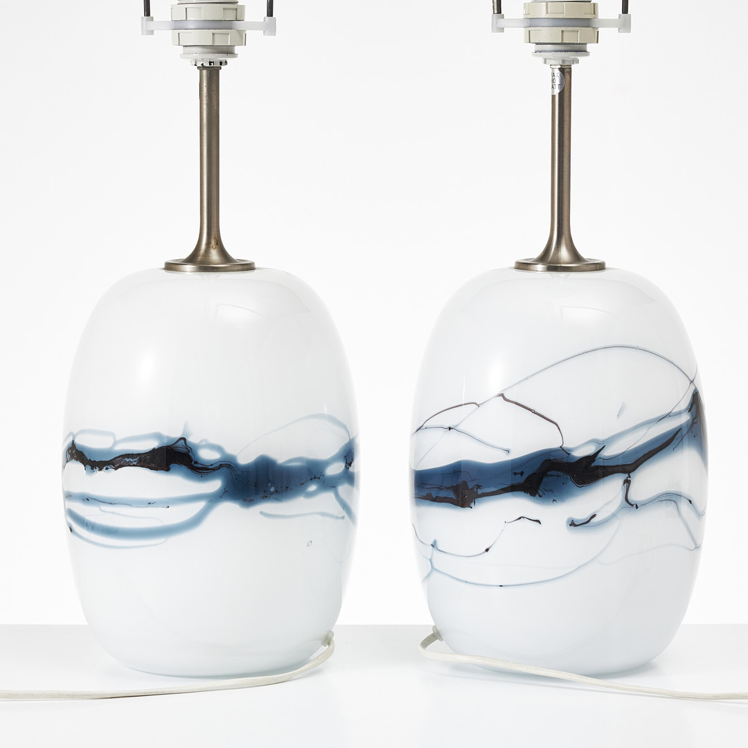 MICHAEL BANG. bordslampor, ett par, glas, för Holmegaard, modell