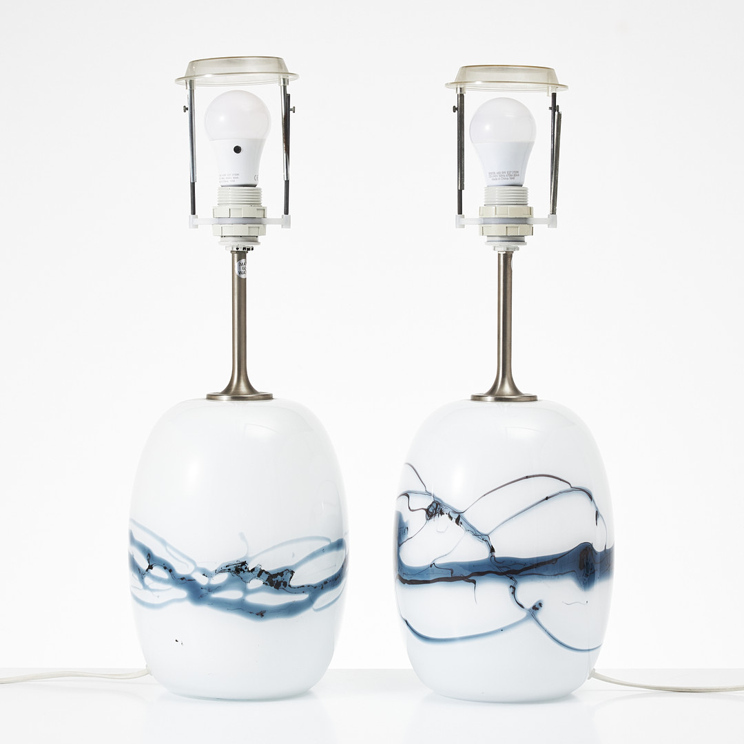 MICHAEL BANG. bordslampor, ett par, glas, för Holmegaard, modell
