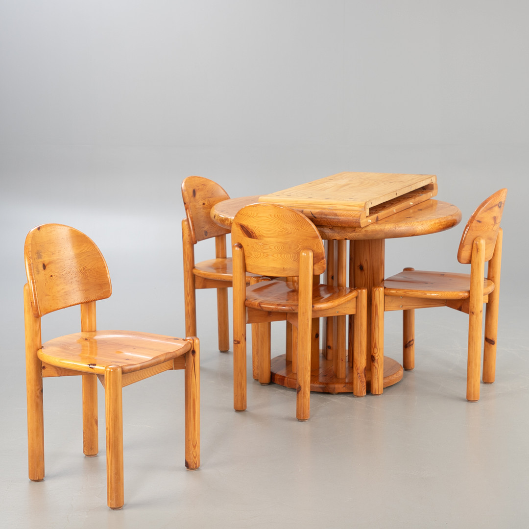 Essgruppe im Stil von Rainer Daumiller, Nadelholz, Dänemark, 1970er Jahre (5).