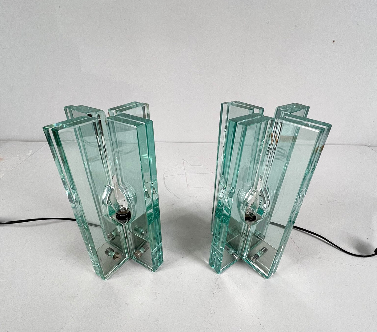 GIORGIO REGGIORI. 2er Set Tischlampen/Glasobjekte von Giorgio Reggiori für Gallotti & Radice, 1960er Jahre, Italien.