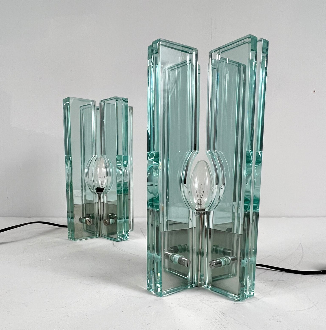 GIORGIO REGGIORI. 2er Set Tischlampen/Glasobjekte von Giorgio Reggiori für Gallotti & Radice, 1960er Jahre, Italien.